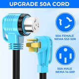 ▶ Cable generador de 10 pies y 50 amperios, listado UL, alambre de cobre 100%, mango de agarre de 90°, NEMA 14-50P a SS2-50R, cable STW de calibre 6/3+8/1