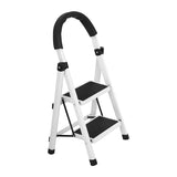 ▶ Escalera de Tijera de 2 Peldaños, Escalera Tubular, Escalera Plegable Hecha de Acero Inoxidable, Escalones y Patas Antideslizantes, Altura Maxima 88cm Color Blanco/Negro (2 Peldaños)