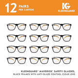 ▶ Anteojos de seguridad, con revestimiento antirreflejo, lentes transparentes, marco negro, unisex para hombres y mujeres (cantidad 12) KleenGuard™ V30 Maverick™ -