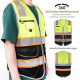 Chaleco Seguridad Industrial Chalecos Reflejante con Bolsillo Multiusos y Bandas Reflectantes Amarillo-M