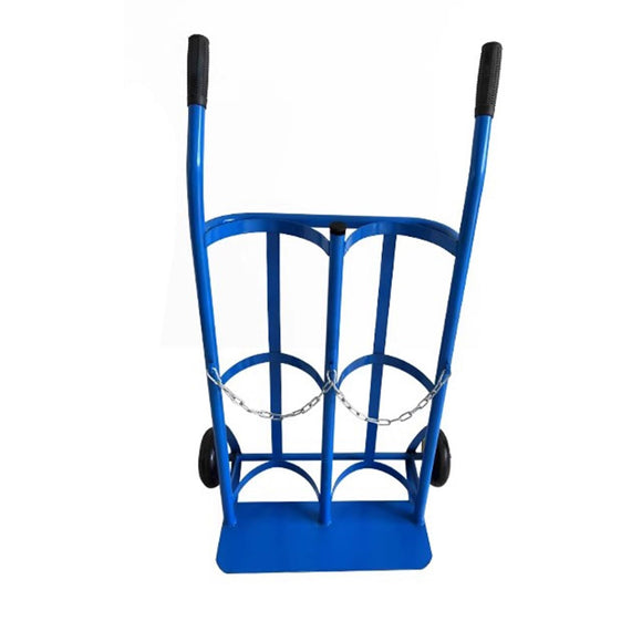 Carrito portatanques de oxígeno Nitroso Doble con Ruedas, asa de Goma y Cadena Ajustable. Soporte de Acero Resistente para Cilindros de oxígeno, fácil de Transportar (Azul).