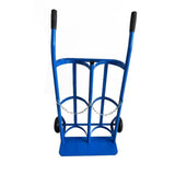 Carrito portatanques de oxígeno Nitroso Doble con Ruedas, asa de Goma y Cadena Ajustable. Soporte de Acero Resistente para Cilindros de oxígeno, fácil de Transportar (Azul).
