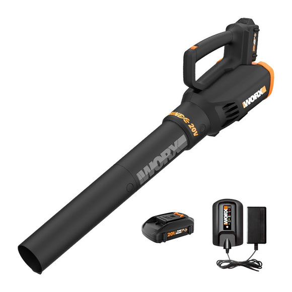 Soplador de Hojas inalámbrico de 20 V, soplador eléctrico con Ventilador de turbina, sopladores para Cuidado del césped con Control de 2 velocidades, batería y Cargador Incluido WORX