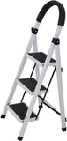 ▶ Escalera Plegable De 3 Peldaños, Aluminio, Escalera de Tijera para Interior y Exterior, Portátil Multifuncional