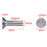 NACX - Tornillos de cabeza plana M1.6 x 6 mm, tornillos avellanados, tornillos de cabeza hexagonal, unidad de enchufe Allen, acero inoxidable 18-8 (304), 300 unidades