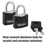 Master Lock Candado recubierto de aluminio, 3 cm de ancho, Negro, 131T, Paquete de 2