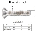 🔩 50 tornillos de cabeza plana #4-40 x 1/4 tornillos avellanados, llave Allen de acero inoxidable 18-8 (304), acabado brillante, 50 piezas