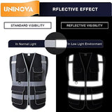 UNINOVA Surveyor - Chaleco de seguridad reflectante para hombres, clase 2, chaleco de seguridad resistente, reflectante con bolsillos y cierre, chaleco de trabajo de construcción de alta visibilidad