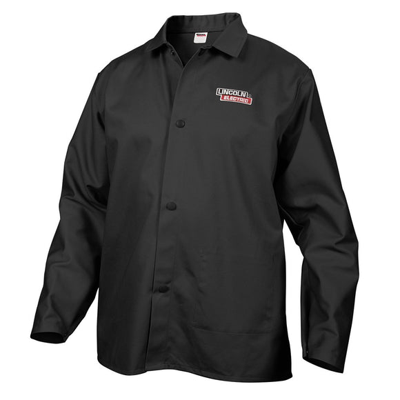 Chaqueta de soldadura de tela negra grande resistente a las llamas Lincoln Electric -