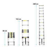 ▶ Escalera Telescópica Plegable 3.8 Metros Tijera Retráctil, Capacidad 150 kg, Escaleras Plegables de Aluminio, Escalera de Extensión Portátil, Antideslizante Multifuncional Portátil