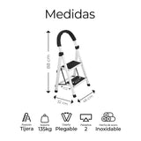 ▶ Escalera de Tijera de 2 Peldaños, Escalera Tubular, Escalera Plegable Hecha de Acero Inoxidable, Escalones y Patas Antideslizantes, Altura Maxima 88cm Color Blanco/Negro (2 Peldaños)