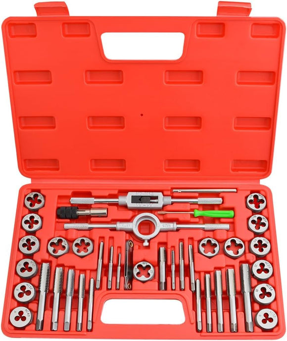 ▶ Juego de 40 Piezas de Terrajas y Machos Tamaño SAE Kit de Tarrajas y Machuelos Herramientas para Roscar