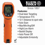 Klein Tools IR5 | Termómetro infrarrojo con doble láser y pantalla retroiluminada | Mide temperaturas sin contacto de -30 a 400 °C | Termómetro digital | Herramientas | Incluye funda y batería