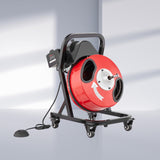 ▶ Máquina de limpieza de drenaje de 50 pies x 1/2 pulgada, barrena de alcantarillado de alimentación manual sobre ruedas, con 4 cortadores e interruptor de pie neumático para tuberías de 2" a 4