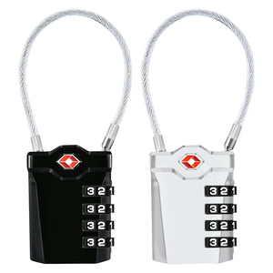 Cerraduras de Equipaje de 4 Dígitos TSA, [Nueva versión] 2 PCS Candados de Combinación de Cerradura de Viaje, Candado de Cable Flexible de 14 cm para Maleta de Viaje, Negro y Plata