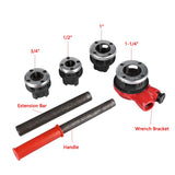 ▶ Roscador de tubos kit de herramientas de enhebrado manual de tubería de fontanero con 4 troqueles de 1/2 pulgadas 3/4 pulgadas 1 pulgada 1/4 pulgadas y estuche de almacenamiento portátil