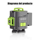 Nivel Láser, Nivel Láser Automático 4D de 16 Líneas, Nivel Láser con Cruz Verde, Nivel Láser 360 Grados con Mando a Distancia, con Base de Ajuste