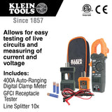▶ KLEIN TOOLS  Kit Multímetro con probador de corriente y divisor de líneas | Mide CA/CD, resistencia y continuidad| Multimetro| Probador de corriente| CAT III 600V | Alta precisión