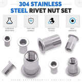 🔩 Glarks 180 piezas de acero inoxidable 304 M3 M4 M5 M6 M8 M10 tuerca de remache de cabeza plana con rosca