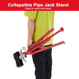 ▶ Soporte de tubería portátil con cabezal de rodillo de 28 a 52 pulgadas, altura ajustable de 2500 libras de capacidad, soporte de tubería plegable de 1/8 a 12 pulgadas, soporte de acero