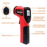Termómetro infrarrojo digital de lectura instantánea sin contacto con láser de 9 puntos y retroiluminación (NO apto para humanos) -58 ℉ ~ 1022 ℉ (-50 ℃ ~ 550 ℃)