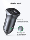 ▶ Cargador Auto Carga Rápida, 2 Puertos Adaptador de Coche Tipo C y QC 3.0 de Aluminio Quick Charger Compatible con iPhone 17 16 15 14 13 Pro MAX, iPad Pro Air, Galaxy S25 S24 S23