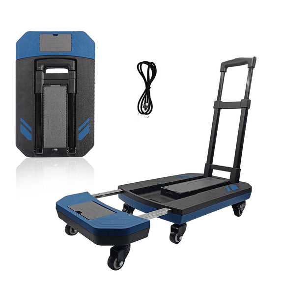 Carro de Mano Plegable con Plataforma, Carrito de Equipaje con 6 Ruedas de Manija Ajustable, Carritos para Compras con 2 Organizador & Cuerda Elástica para Hogar Viaje Mudanza Oficina 220lb