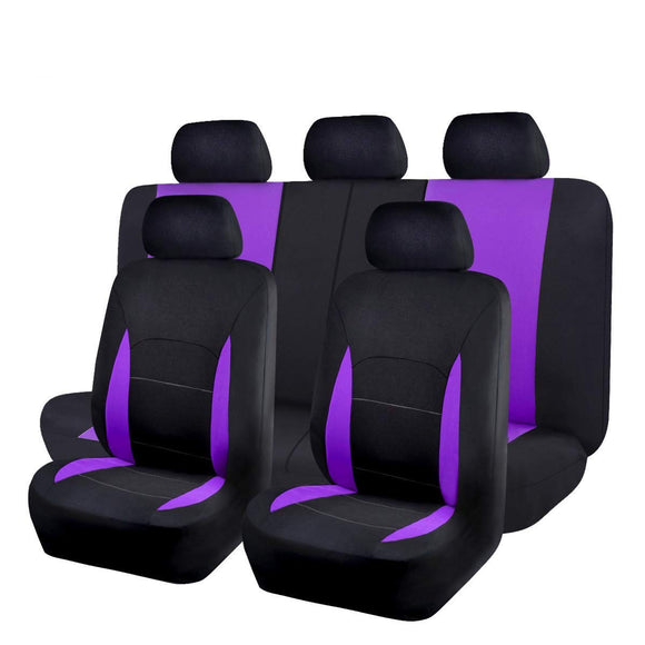 ▶ Fundas de Asiento de Coche, 9 Piezas de Asientos Delanteros y Traseros de poliéster, Color Negro con Morado