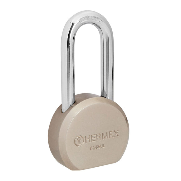 Hermex CA-65LQ, Candado redondo, 65mm, gancho largo, llave de puntos, blíster