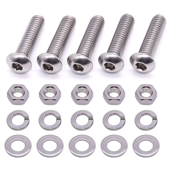 Tornillos de cabeza de botón de acero inoxidable de 5/16-18 x 1 pulgada con tuercas hexagonales, arandelas planas, acero inoxidable 304 (18-8), rosca completa, unidad hexagonal Allen, 10 juegos