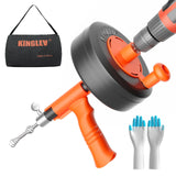 ▶ Taladro de drenaje de acero flexible de 25 pies con adaptador de taladro, taladro manual de desbloqueo de fontanería, manual o alimentado para zuecos de ducha y tina, sin retracción automática