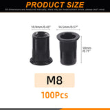 🔩 Rustark - 100 tuercas de remache M8 de acero al carbono, chapado en zinc, color negro, tuercas de remache moleteadas de cabeza plana