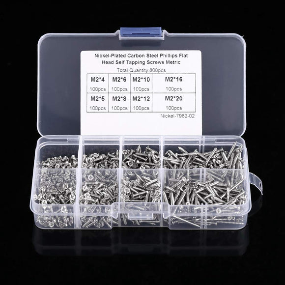 🔩 Walfront 800 Piezas M2 Tornillos Autorroscantes Tornillos de Cabeza Cruzada Tornillos de Cabeza plana Sujetadores Tornillos de Madera de Aglomerado de Rosca Automática Conjunto Surtido