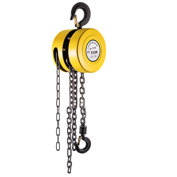 Polipasto de cadena de mano, bloque de cadena de capacidad de 1 tonelada, bloque de cadena manual de elevación de 20 pies, polipasto manual con construcción de acero de grado industrial para