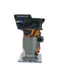 Routers de velocidad variable Ridgid 18 voltios sin escobillas compacto router base fija sin escobillas con 0,63 cm. Broca, bases redondas y cuadradas, y llave de pinza