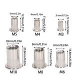180 Uds. Kit de Tuercas de Remache M3 M4 M5 M6 M8 M10 304 Inserto de Tuerca de Remache Roscado de Acero Inoxidable Tuercas de Inserción de Cabeza Plana para Automóviles