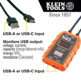 Klein Tools  Medidor de potencia USB, USB-A y USB-C digital para voltaje, corriente, capacidad, energía y resistencia