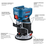 Routers de velocidad variable BOSCH 18V Brushless Colt™ Palm Router | Potencia y precisión inalámbricos para proyectos de carpintería – Incluye sistema de extracción de polvo y control de velocidad variable (herramienta