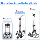 Carro de escalada de escalera de 6 ruedas resistente – Camión de mano plegable de 300 libras de capacidad, carro de aluminio todo terreno con mango ajustable, perfecto para comestibles, entregas