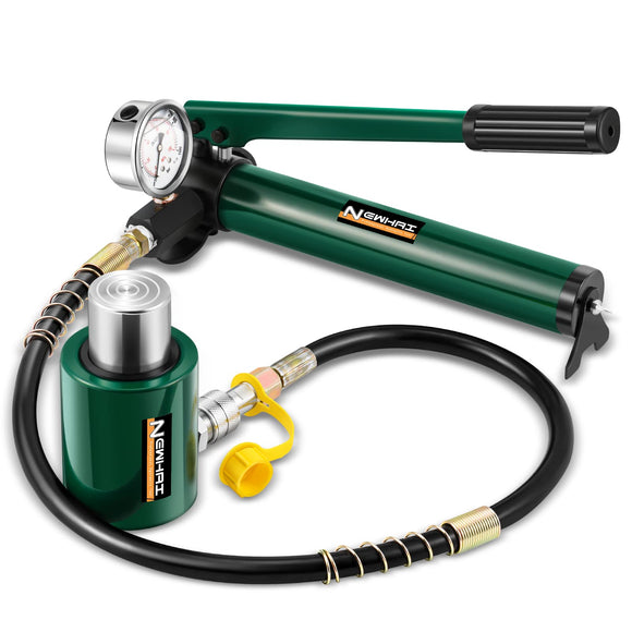 Gato con Bomba de Mano hidráulica de 20 toneladas de 5 cm + cp-180 con manómetro hidráulico Porta Power Kit de 20 toneladas, Cilindro Corto de Perfil bajo