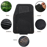 ▶ Tapetes Alfombrillas de PVC de goma sintética, resistentes, universales, de lujo, molduras para todos los climas, se adapta al 95 % de coches, SUV, sedanes y camiones, 4 piezas, negro liso