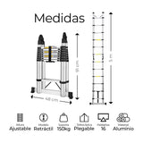 ▶ Escalera Telescópica Plegable, Escalera de Tijera Altura Ajustable con Escalones, Aluminio Reforzado y Duradero, Soporta hasta 150KG, Modelo Retráctil de Mayor Estabilidad (5 Metros)
