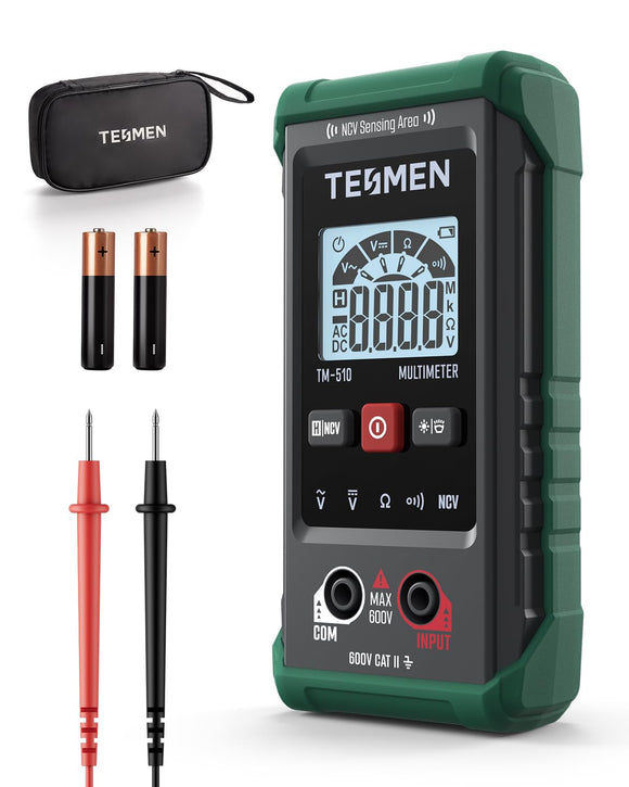 Multímetro digital TM-510, 4000 abalorio, medición inteligente, voltímetro de rango automático; probador de voltaje con función de voltaje sin contacto, mide voltaje CA/CC, resistencia, continuidad,