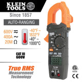 ▶ KLEIN TOOLS Digital Clamp Meter, AC Auto-Ranging 400 Amp with Temp
