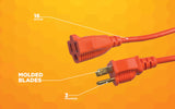 ▶ Cable de extensión para Exteriores - Potencia estándar para Equipos de césped y jardín, Chamarra de Vinilo Flexible, Color Naranja Brillante, Certificado por UL, clasificación SJTW