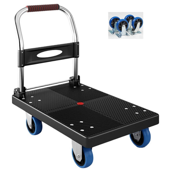 Carretilla Plegable con Ruedas Azules de 4 Pulgadas, Capacidad de Carga 260KG, Carretilla for Transporte Pesado(BLACK)