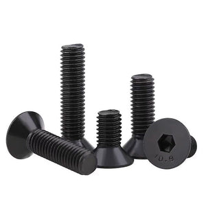HanTof - Juego de 125 tornillos hexagonales de cabeza plana de acero de aleación de grado 10.9, tornillos M3 x 8/12/16/20/25 mm, tornillos hexagonales de cabeza Allen con llave hexagonal, acabado de