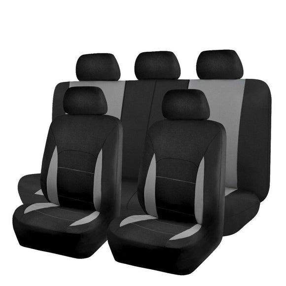 ▶ Juego Completo de Fundas de Asiento de Coche Asientos Delanteros y Traseros de poliéster,Compatible con Bolsas de Aire, Banco Trasero Dividido, Color (Negro Gris)