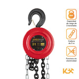 Polipasto Manual - Garrucha Con Cadena De 5 Metros y Grosor de 6mm - Capacidad de Carga 2 Toneladas - De Uso Rudo - Ideal para elevacion en Construcciones y Talleres