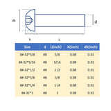 Tornillos de cabeza de botón 8-32 x 1, acero inoxidable 18-8 (304), acabado brillante, accionamiento hexagonal Allen (50 piezas)